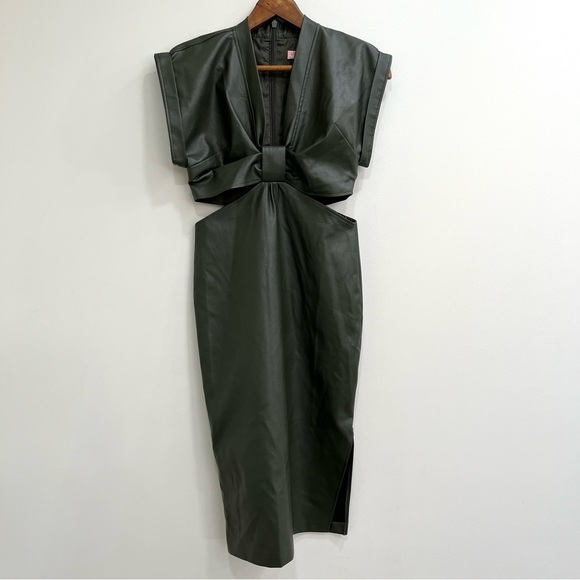 Anthropologie Eva Franco Faux Vegan Leather Dress with Cutouts Green Size 4 - Picture 2 of 12